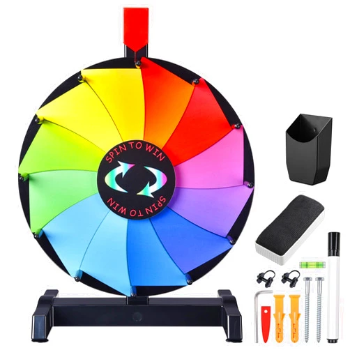 WinSpin 12 Inch Prize Wheel Dual Use Tabletop or Wall Mounted Heavy Duty Editable Color 12 Slots Spinning Wheel for Home Office Fortune Design Carnival Spinning Game, Breeze Series