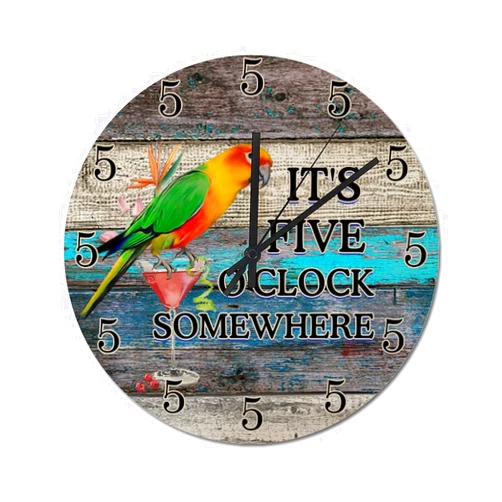 WengBeauty It's Five O'clock Somewhere Housewarming Gift Wall Clock Rustic Country Style Home Decorative Parrot Martini Clock Farmhouse Wooden Wall Clock for Bathroom Kitchen Bedroom Office 15