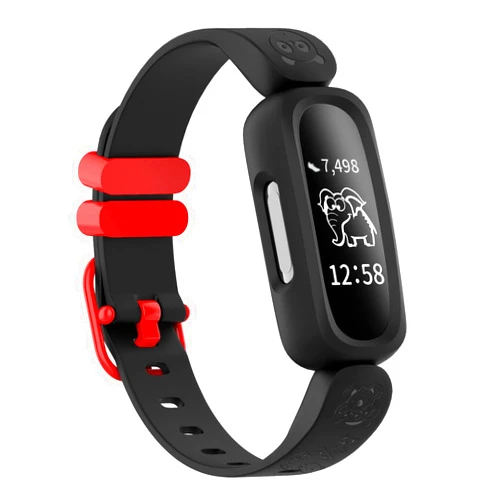 VEAQEE Bands Compatible with Fitbit Ace 3 for Kids Girls Boys, Cute Animal Engraved Silicone Wristbands, Waterproof Soft Sport Replacement Straps Compatible with Fitbit Ace 3(Animal Engraved Black)
