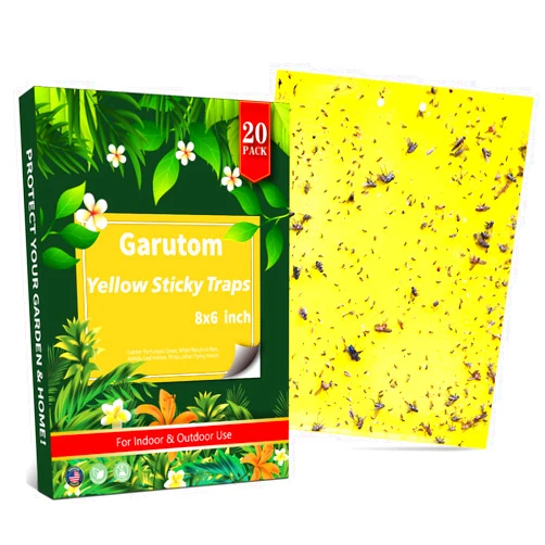 Garutom 20-Pack Dual-Sided Yellow Sticky Traps for Flying Plant Insect Such as Fungus Gnats, Whiteflies, Aphids, Leafminers, etc (6x8 Inches, Included 20pcs Twist Ties)