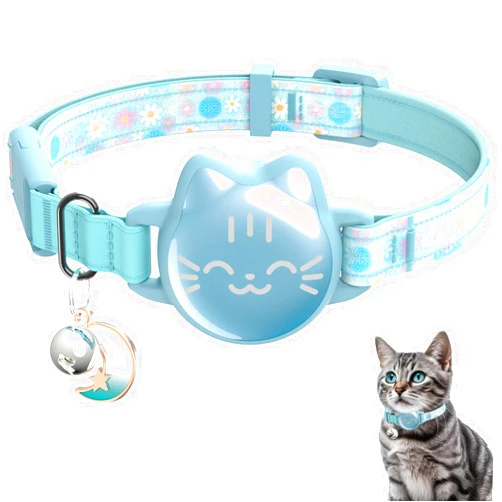Typecase Waterproof Airtag 2nd & 1st Cat Collar, Breakaway Cat Airtag Collar with Luminous & Reflective Fish Pattern, Lightweight Kitten Collars for Apple Air tag, Hidden GPS Tracker Holder for Cats, Kittens