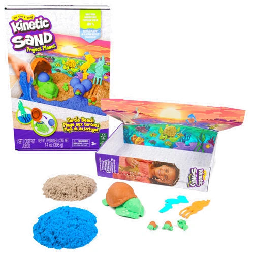 Kinetic Sand, Project Planet Turtle Beach with 14oz Play Sand, Tools & Molds, Sustainably Minded Eco Friendly Materials, Sensory Toys for Kids Ages 3+