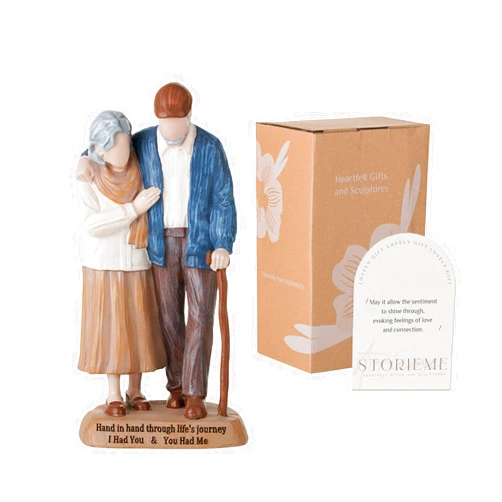 Storieme Husband Wife Elderly Figurine Statue: Best Gifts for Senior Couple Parents Grandparents Wedding Anniversary Birthday Presents