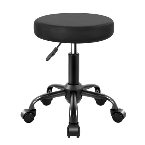 KKTONER Round Rolling Stool Height Adjustable Stool PU Leather Chair with Wheels Salon Spa Drafting stools Small (Black)