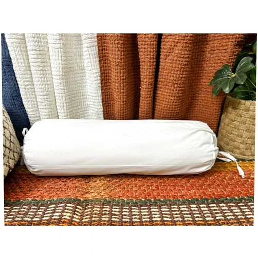 Saffron HANDICRAFTS Cotton 240TC - Bolster Cover Full Round Removable Cover for Neck Roll, Leg Rest,Yoga Practice, Meditation, Bed Sofa Couch (White, 8