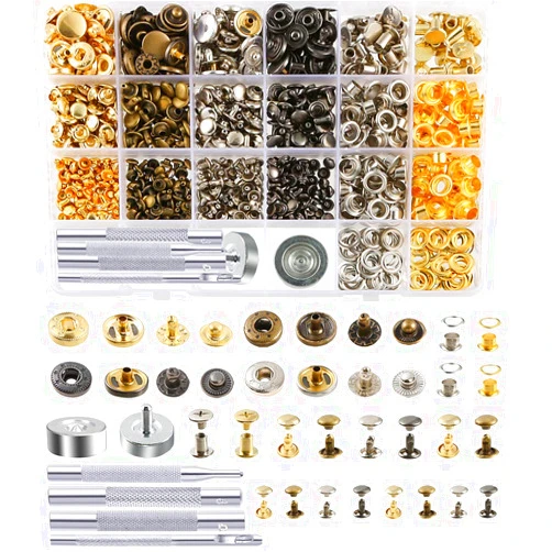 Caydo 400 Set 4 Style Snap Fasteners Kit Including Leather Rivets, Eyelets, Grommets, Binding Screws, Snap Buttons Press Studs kit with Fixing Tools for Thin Leather, Jacket, Jeans Wear