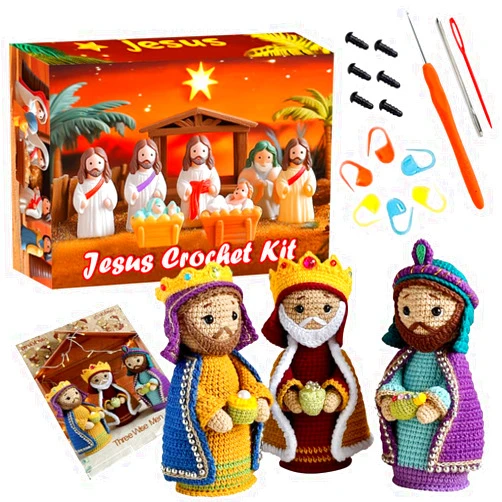 Holydeck Christmas Crochet Kit for Beginners, Jesus Crochet Kit Step-by-Step Pattern Tutorials, Crochet DIY Knitting Kit for Adults Kids Complete Kit Included