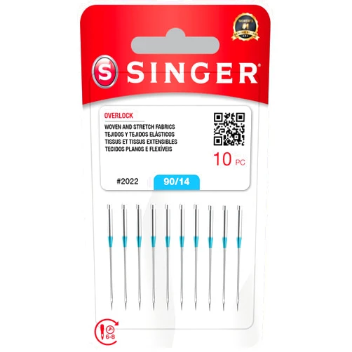 SINGER 10-Pack Serger Overlock Needles for Woven and Stretch Fabrics, Size 90/14