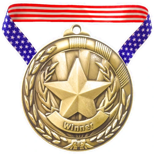 Luxiys Gold Award Olympic Medals Decorations Achievement Medals with Stars and Stripes American Flag V Neck Ribbon 2.56 Inch- Applicable Medals for Kids, Medals for Awards for Adults