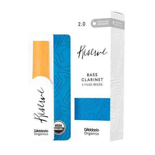 Rico D’Addario Organic Reserve Bass Clarinet Reeds - Filed, Strength 2.0, 5-Pack