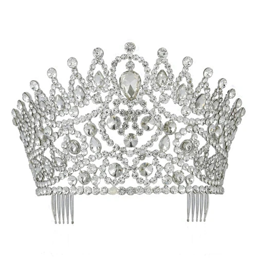 Janefashions Sexy Beauty Queen Clear White Austrian Rhinestone Crystal Large Tiara Crown Hair Combs Jewelry Headpiece Pageant T2178