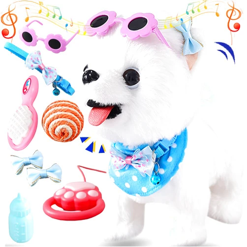 Ylpaprm Samoyed Walking Dog Toy for Girl Licking Barking Dog with Control Leash, Repeat What You Say Electric Talking Singing Tail Wag Plush Robot Dog DIY Pretend Dress Up Interactive Puppy Dog Toy for Kid