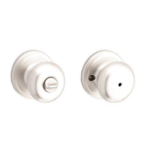 Kwikset Juno Interior Privacy Door Knob with Lock, Door Handle For Bathroom and Bedroom, Satin Nickel Keyless Turn Lock Doorknob, with Microban Protection