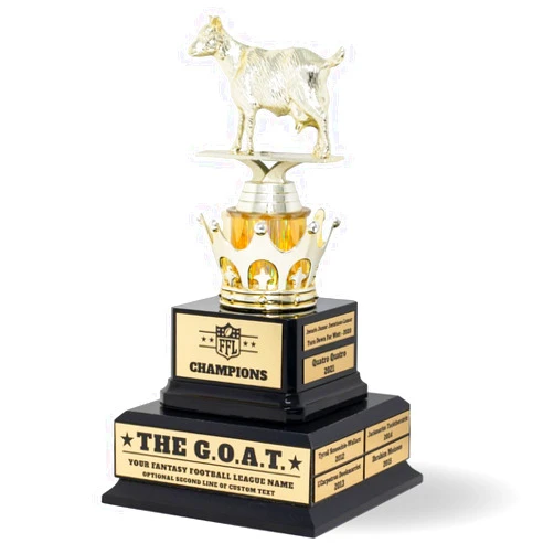 Alpha Awards Large Goat Trophy for Fantasy Football League-G.O.A.T.-Greatest of All Time Funny Trophy-Traveling Perpetual Award-Laser Engraved Plate-Customized Name Plates