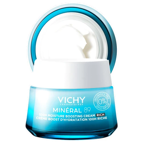 Vichy Mineral 89 Fragrance Free Cream, Moisture Boosting Cream with Hyaluronic Acid, Daily Face Moisturizer, Available in 3 Formulas For All Skin Types, Dry & Sensitive Skin & Mattifying for Oily Skin