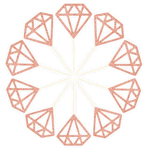 Topoox 50 Pack Rose Gold Glitter Diamond Donut Ring Cupcake Topper Picks for Engagement Bridal Shower Party Cake Decorations