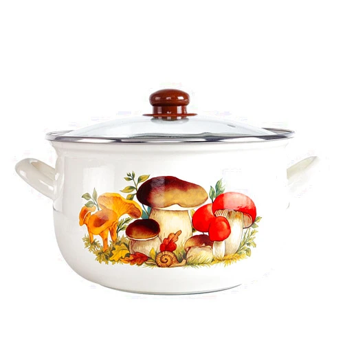 STP GOODS Enameled Aluminum Soup Pot Mushrooms Belly Deep Casserole Cooking Pot with Glass Lid Enameled Camping Cookware Camping Stockpot for Cooking (4-qt. (3.8 L))