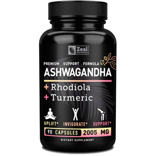 Zeal Naturals Ashwagandha Complex - Organic Ashwagandha Root Powder + Rhodiola Rosea + Turmeric - Premium Support Formula - Ashwagandha Capsules Supplement
