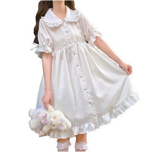 Esdlajks Lolita Gothic Dress Japanese Sweet Girl Lolita Drees Kawaii Peter Pan Collar