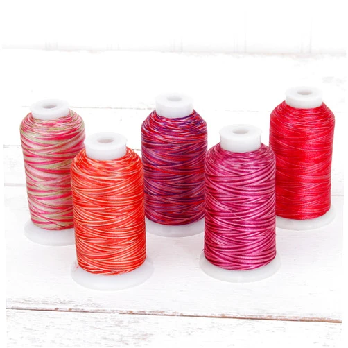 Threadart Variegated Polyester Embroidery Thread Set - 5 Red Shades - 40wt - 1000m Cones - 5 Sets Available