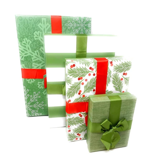 The Seasonal Shop Apparel Christmas Gift Boxes Nesting Stacked Rectangle Boxes with Lids, Bows, and Holiday Tags in Assorted Sizes for Holiday Decoration or Decorative Present Wrapping! Set of 4 boxes from The Seasonal Shop (Green)