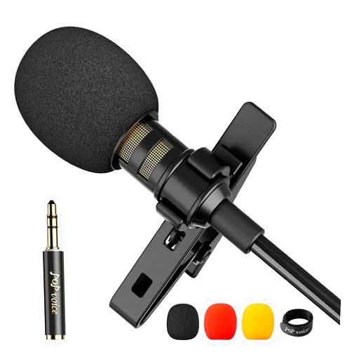 PoP voice 12.8 Feet Lavalier Lapel Microphone Professional Grade Omnidirectional Mic Condenser Small Mini Perfect for Recording Podcast PC Laptop Android Iphone YouTube Interview Asmr External