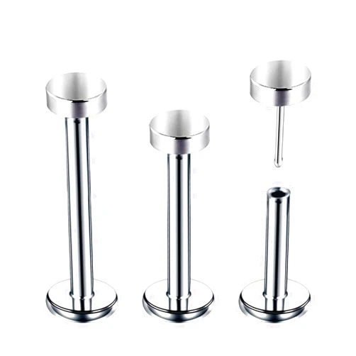 SQKXKLCZ 3pcs G23 Titanium 20G/18G/16G 6mm/8mm/10mm/12mm Press Fit Threadless Push Pop 2.5mm 3mm 4mm Flat Top 4mm Flat Back Piercing Lip Stud Earring Labret Monroe Lip Ring Tragus Cartilage Earring Stud