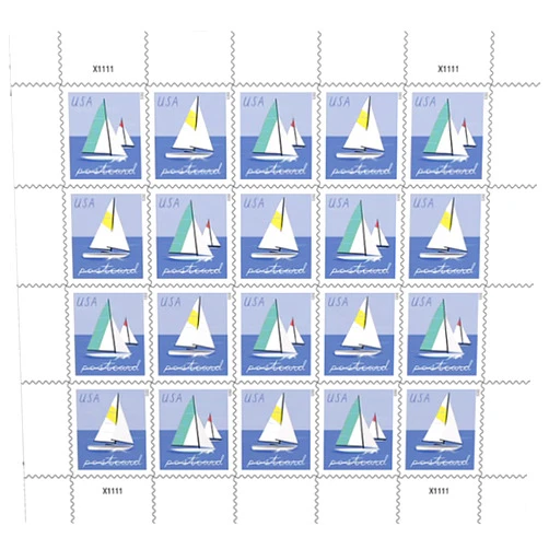 United States Postal Service Sailboats Postcard Rate USPS Postage Stamp 1 Sheet of 20 US Postal Forever First Class Outdoor Ocean Lake Summer Sea Boat Water Party Wedding Celebration Anniversary (20 Stamps)