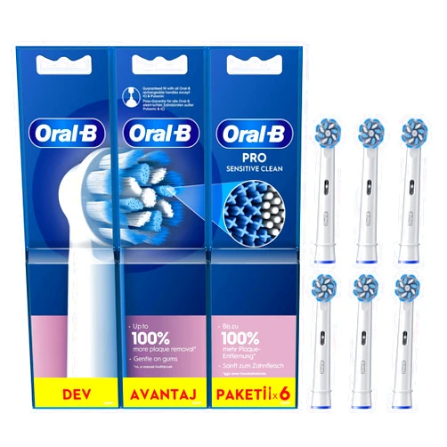 Oral-B Pro Sensitive Clean Electric Toothbrush Head, X-Shaped & Extra Soft Bristles for Gentle Brushing & Plaque Removal, Pack of 6 Toothbrush Heads, White