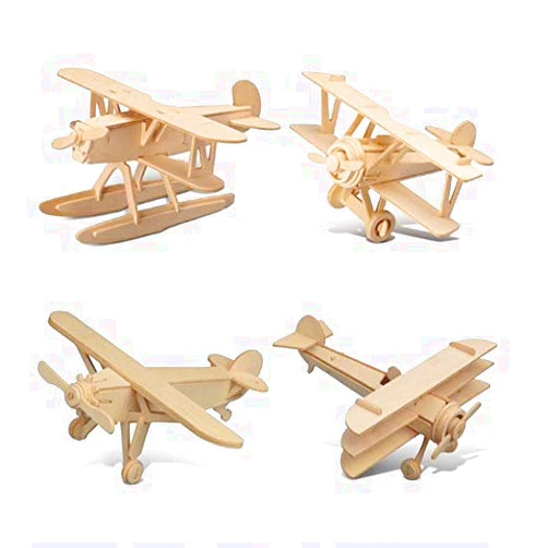Puzzled Wooden Airplane Model Kits - Water Plane, Spirit of St. Louis, Nieuport 17 & Tri-Plane 3D Wooden Puzzles Set, Educational Adults & Kids Toys DIY Airplane Kit Assembly Planes to Build - 4 Pack