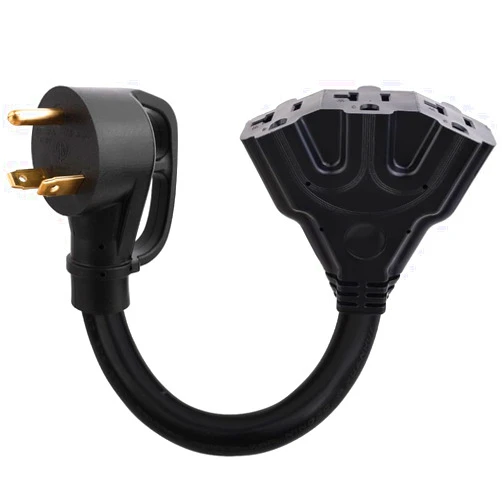 Macco 30 Amp to 110V RV Distribution Adapter Cord NEMA TT-30P to Triple 5-20/5-15R Generator Trailers Converter Cable Plug to Triple 20/15 Amp Household Outlets Heavy Duty