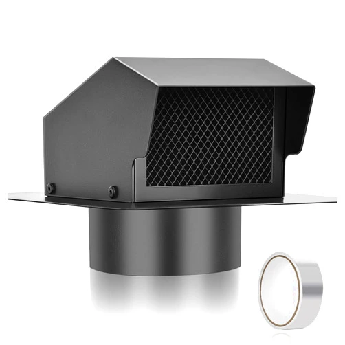 Trivd Frol 6 Inch Roof Vent Cap, Heavy Duty Galvanized Steel Removable Roof Exhaust Vents for Houses, Home Ventilation System with Damper, Black