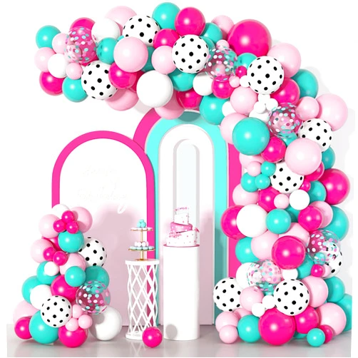 Ouddy 142Pcs Surprise Party Balloons Garland Arch Kit, Rose Red Pink White Polka Dots Sea Blue Confetti Balloons & 5Tools for Kids Baby Shower Surprise Birthday Party Theme Supplies Decorations