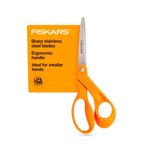 Fiskars Petite Original Orange-Handled Scissors, Crafting and Sewing Stainless Steel Scissors for Smaller Hands, Ergonomic Handle, Paper and Fabric Supplies for Office, Arts, and Crafts