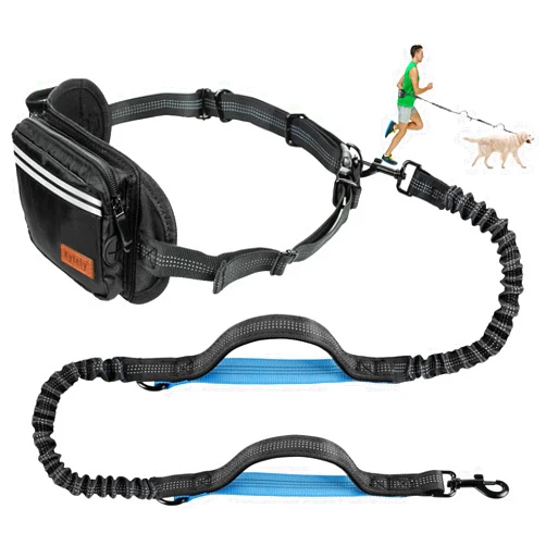 Kytely Hands Free Dog Leash with Zipper Pouch, Wide Padded Waist Dog Running Leash, Dual Padded Handles, Retractable Bungee for Walking Jogging Training Hiking