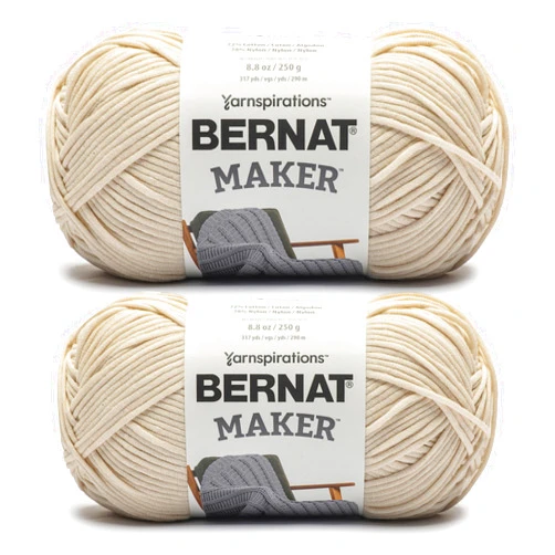 Bernat Maker Cream Yarn - 2 Pack of 250g/8.8oz - 72% Cotton 28% Nylon - #5 Bulky - 290m/317Yards - for Knitting, Crochet and Amigurumi
