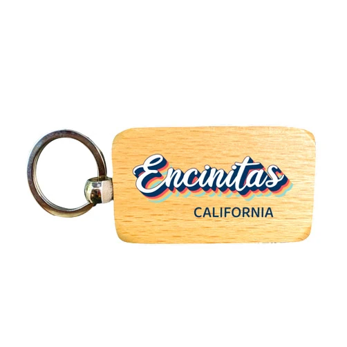 R and R Imports Encinitas California 2.5x1-Inch Souvenir Wooden Keychain 3D Retro Design