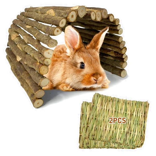 Hamiledyi Bunny Extra Large Ladder Wooden Hamster Bridge Ladder Rodents Chewing/Climbing Bridge Chinchillas Cage Tunnel/Hideout/Hut/Ramp/Divider for Small Animal Dwarf Rabbit GuineaPig Hamster Rat