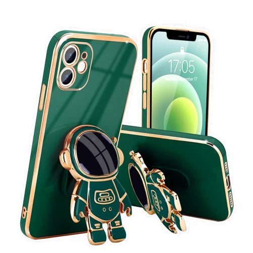 Pepmune Compatible with iPhone 12 Case Cute 3D Astronaut Stand Design Camera Protection Shockproof Soft Back Cover for Apple iPhone 12 Phone Case Dark Green