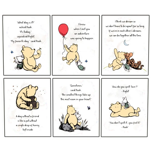 Buffay Winnie Wall Art, the Pooh Classic Poster, Baby Nursery Decor, Kids Wall Art, Boys Girls Bedroom Decor, A. A. Milne Quote Art Print, Unframed Set of 6 (8