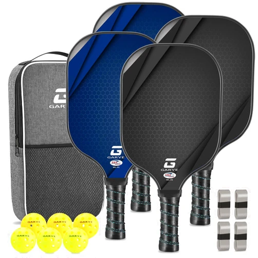 GARYE Pickleball Paddles Set of 4, Carbon Fiber Pickleball Set, USAPA Approved Lightweight Pickle Ball Paddle Set of 4 with 6 Balls, 1 Bag, 4 Grip Tapes, Pickleball Rackets for Adults and Teenager