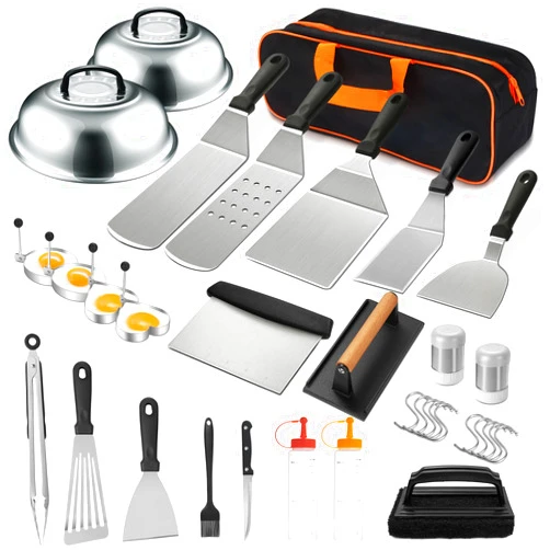EWFEN 35PCS Griddle Accessories Kit, Flat Top Grill Accessories Set for Blackstone and Camp Chef, Grill Spatula Set with Enlarged Spatulas, Basting Cover, Scraper for Outdoor Barbecue