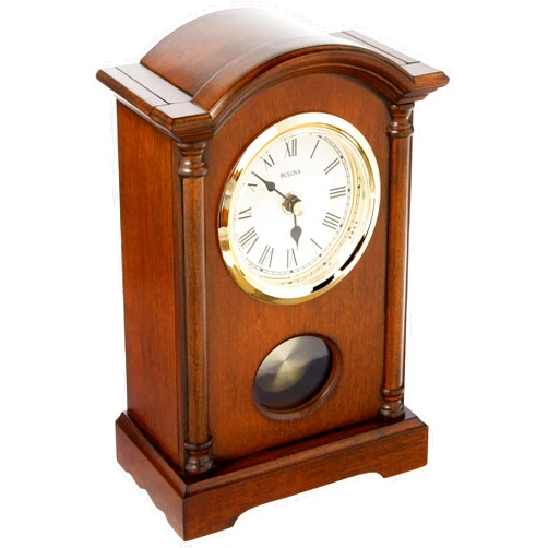 Bulova Dalton Chiming Pendulum Table Clock - Walnut Finish - Gold-Tone Accents