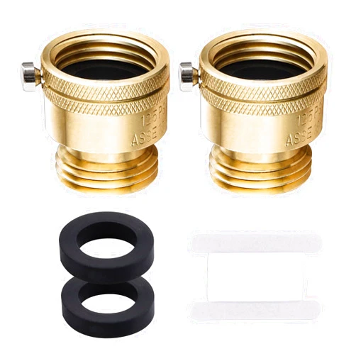 Wantmatch 2 PCS Brass Vacuum Breaker Set 3/4 Inch Garden Hose Thread Lead-Free Compliant Brass Anti-Siphon Bib Valve for Garden Spigot RV Hose Connection Backflow Preventer Connector with Tape and Extra washers