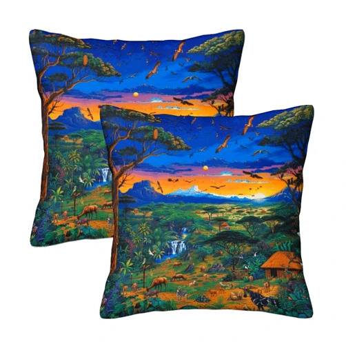 KKTTRBDER 3D Printing The Animals of The African Conti Pack of 2 Square Cushion Cover Square Pillow Covers Super Soft Home Decorative Case for Patio,Couch,Tent,Balcony,Living Room,Chair,Sofa 40x40cm