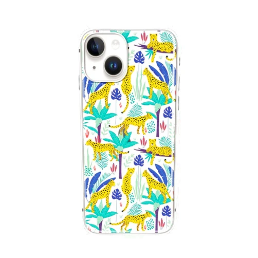 Blingy's for iPhone 14 Case, Tropical Jaguar Style with Jungle Leaves Pattern Animal Design Transparent Soft TPU Protective Clear Case Compatible for iPhone 14 6.1 inch (Floral Wildcat)