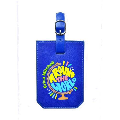 Nyareka Personalized Leather Luggage Tag with Colorful Printing Name Blue