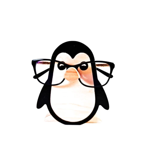 PURRSI Wood Creative Eyeglass Holder Cute Pet Glasses Stand Holder, Wooden Animal Spectacle Eyeglass , Cute Animal Handmade Sunglasses Display Rack for Home, Office, Desk, Nightstand (penguin glasses frame)
