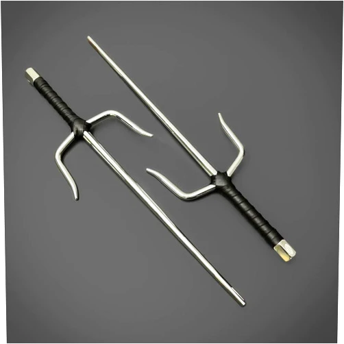 Inspirit Art Tiger Claw Octagon Twin Sai: 19-Inch Stainless Steel Ninja Swords for Martial Arts Enthusiasts - The Ultimate Gift for Sword Enthusiasts, Black, Silver, HNDMRT6521012547658