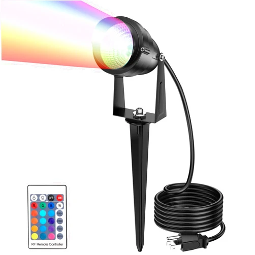LEACOCO 1500LM LED High Brightness Outdoor Landscape Lighting 15W RGBCW Color Changing Landscape Lights Remote Control Spot-Lights with Plug in IP66 Waterproof Flood Light for Garden - 1 Pack
